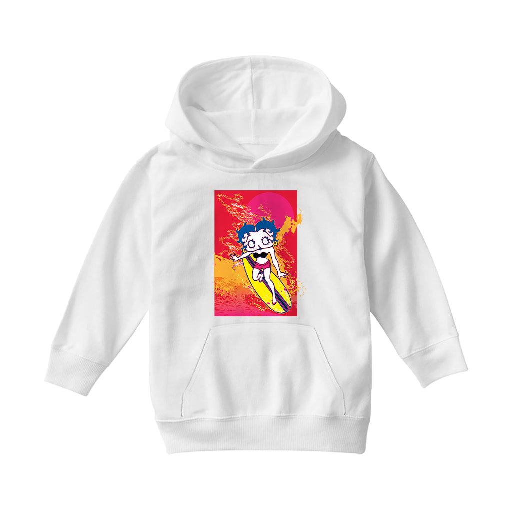 Betty Boop Surfing Sunset Wave Art Kids Hooded Sweatshirt