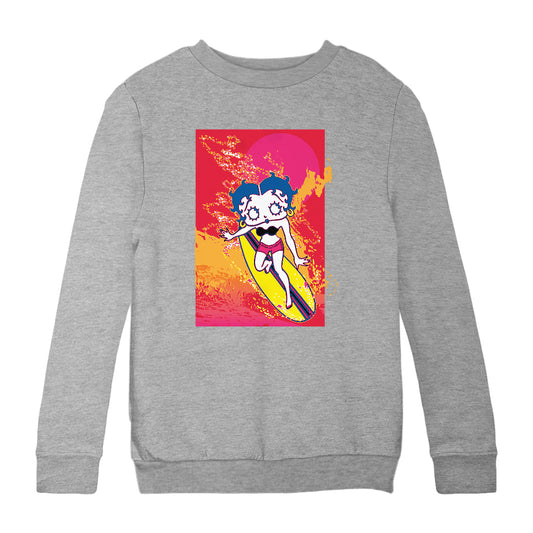 Betty Boop Surfing Sunset Wave Art Kids Sweatshirt