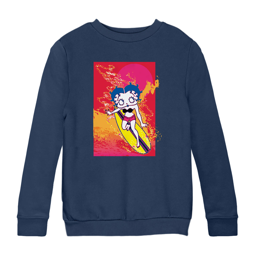Betty Boop Surfing Sunset Wave Art Kids Sweatshirt