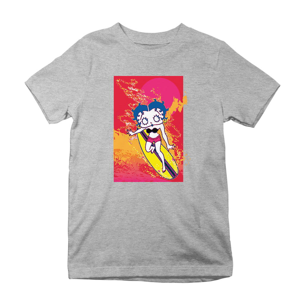 Betty Boop Surfing Sunset Wave Art Kids T-Shirt