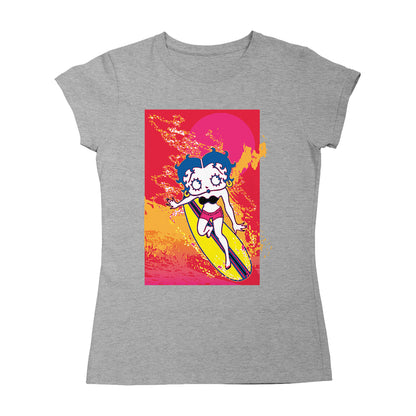 Betty Boop Surfing Sunset Wave Art Women's T-Shirt