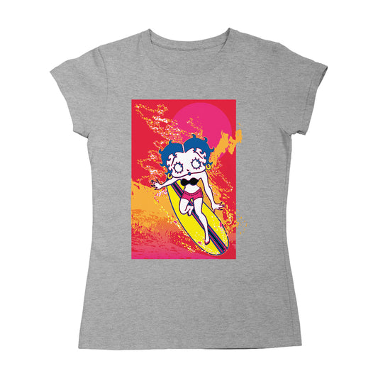 Betty Boop Surfing Sunset Wave Art Women's T-Shirt