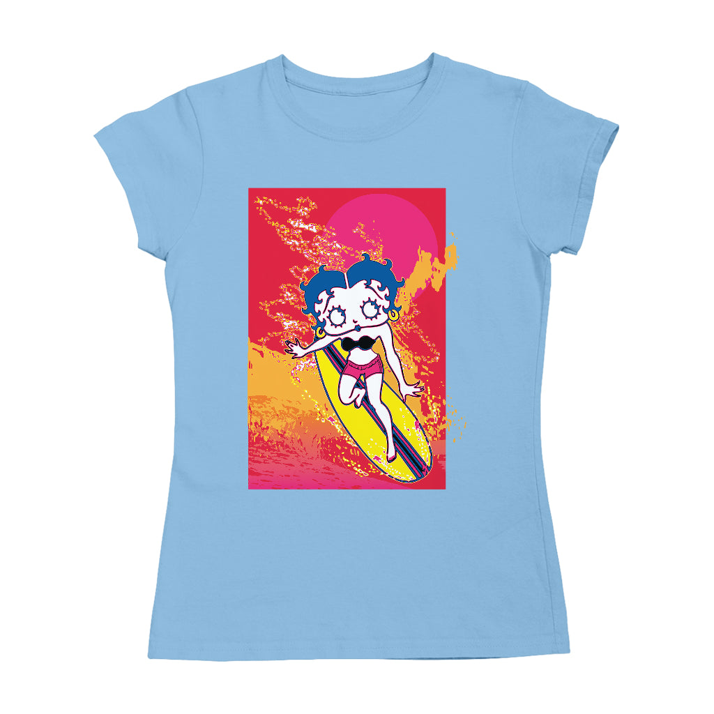 Betty Boop Surfing Sunset Wave Art Women's T-Shirt