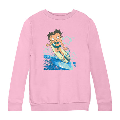 Betty Boop Flower Surfing Wave Kids Sweatshirt