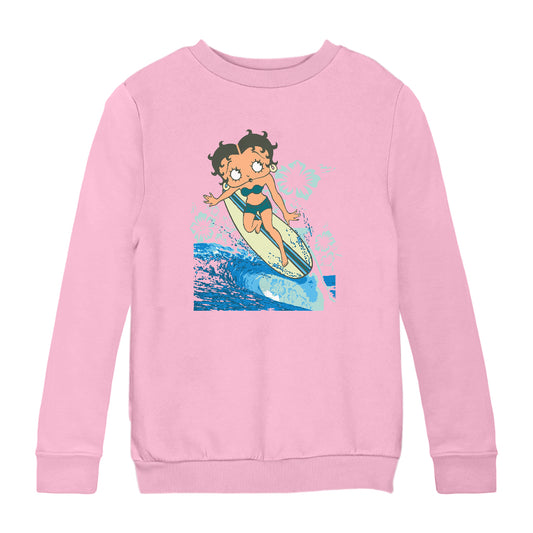 Betty Boop Flower Surfing Wave Kids Sweatshirt