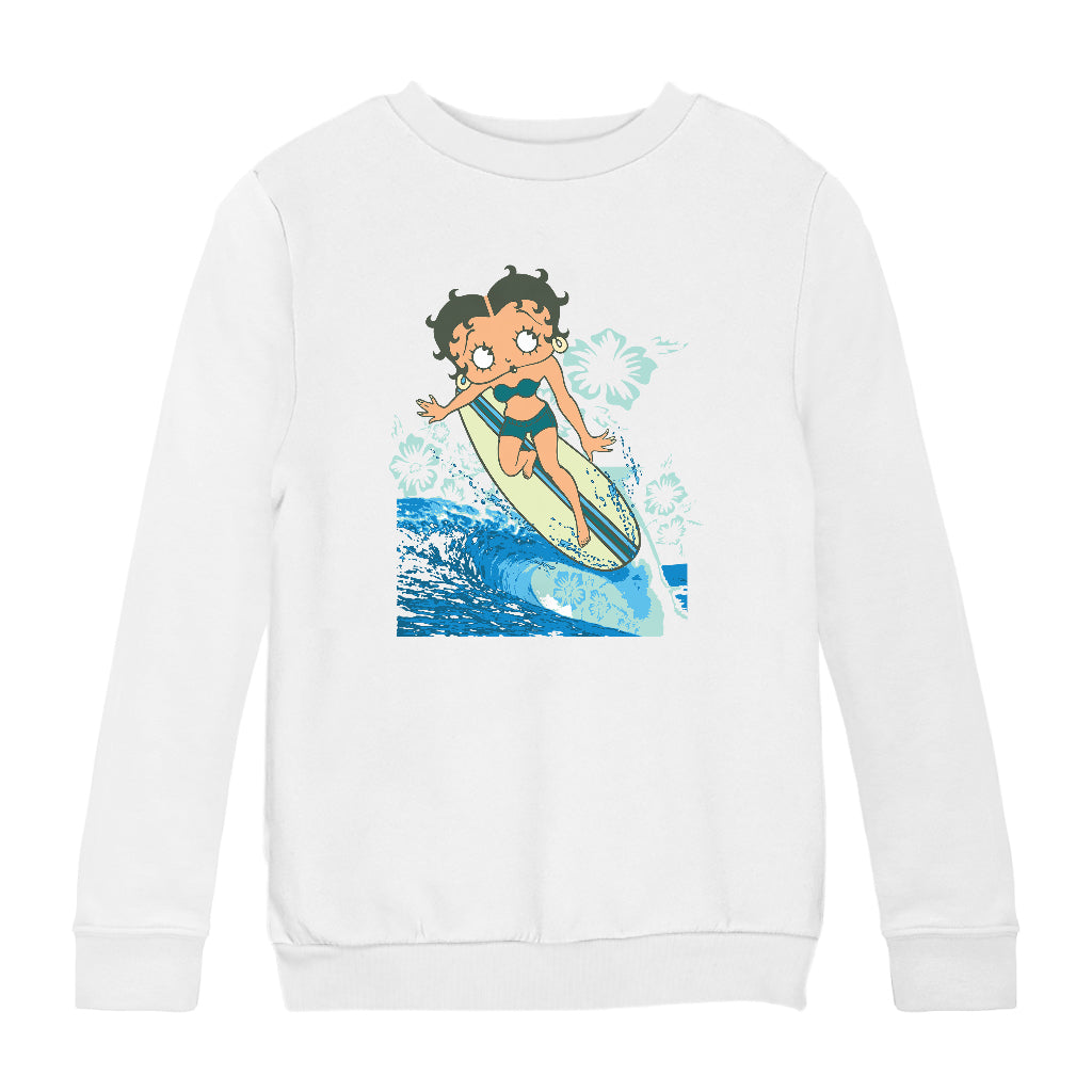 Betty Boop Flower Surfing Wave Kids Sweatshirt