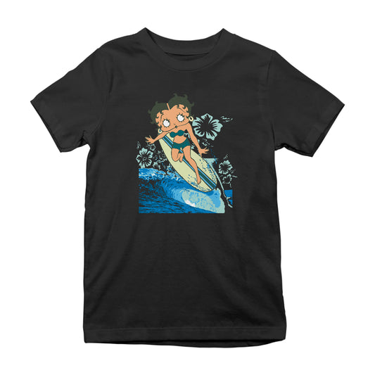 Betty Boop Flower Surfing Wave Kids T-Shirt