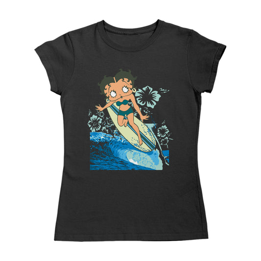 Betty Boop Flower Surfing Wave Women's T-Shirt
