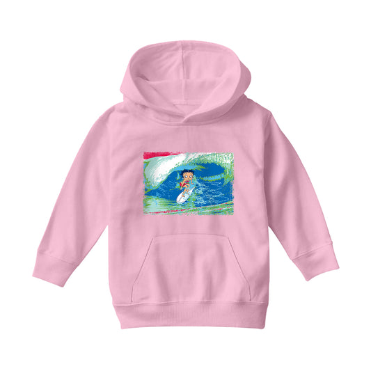 Betty Boop Green Blue Wave Surfing Kids Hooded Sweatshirt