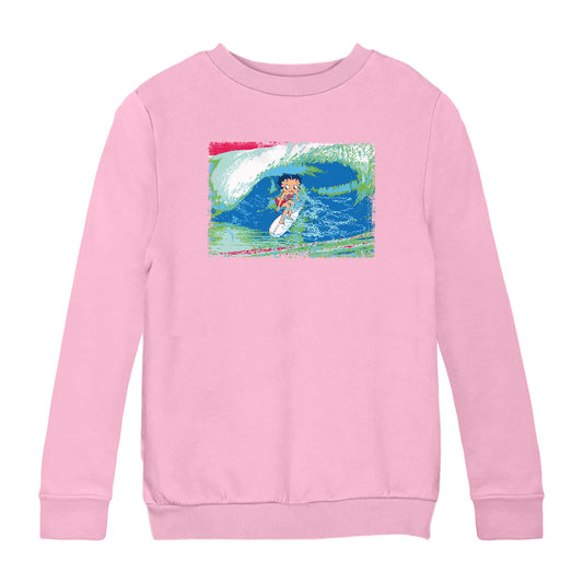 Betty Boop Green Blue Wave Surfing Kids Sweatshirt