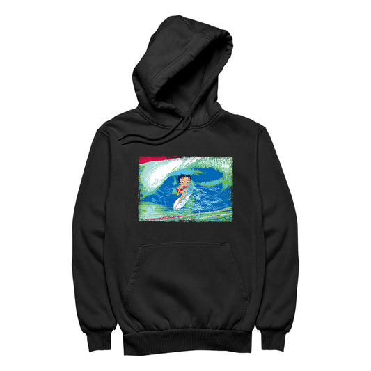 Betty Boop Green Blue Wave Surfing Women's Hooded Sweatshirt