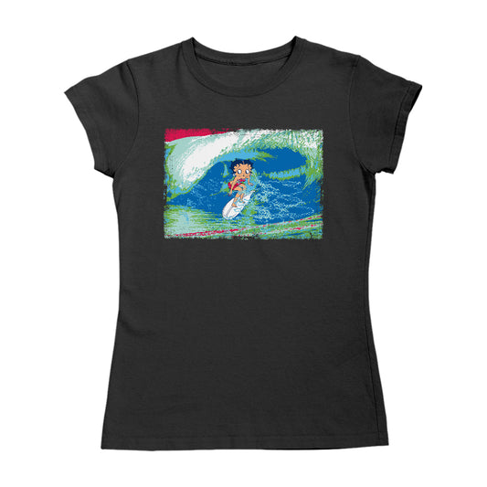 Betty Boop Green Blue Wave Surfing Women's T-Shirt
