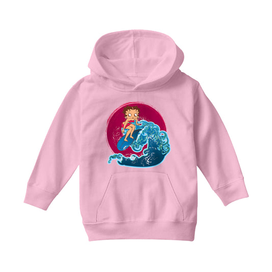 Betty Boop Surfing Big Wave Kids Hooded Sweatshirt