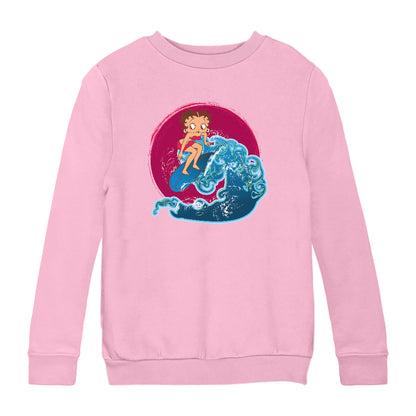 Betty Boop Surfing Big Wave Kids Sweatshirt