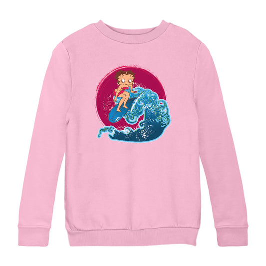 Betty Boop Surfing Big Wave Kids Sweatshirt