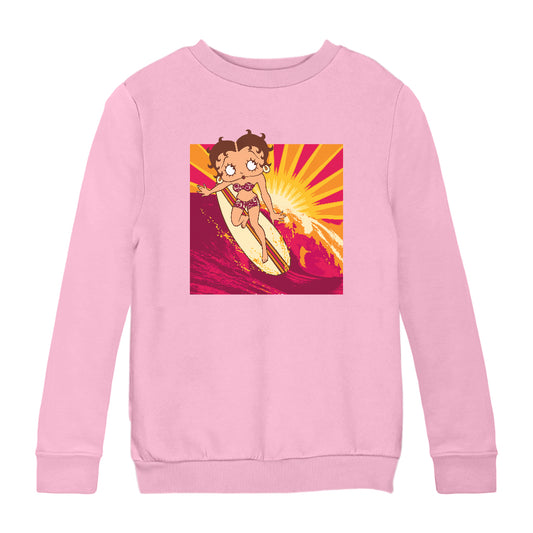 Betty Boop Sunset Surfer Kids Sweatshirt
