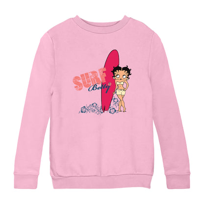 Betty Boop Surf Red Board Kids Sweatshirt
