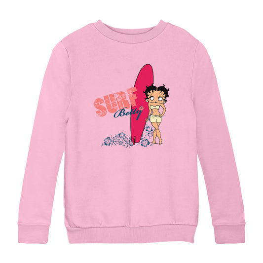 Betty Boop Surf Red Board Kids Sweatshirt
