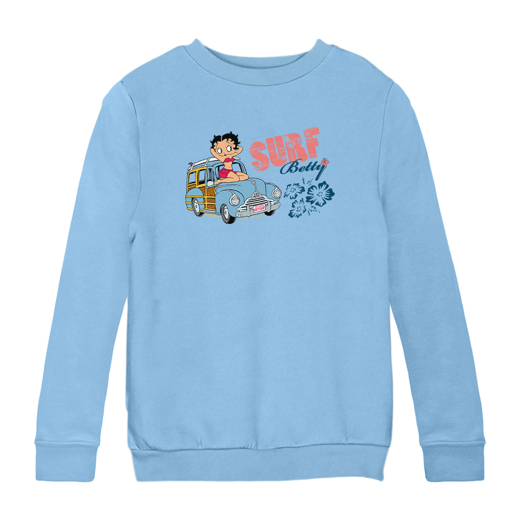 Betty Boop Pin Up Surf Car Kids Sweatshirt