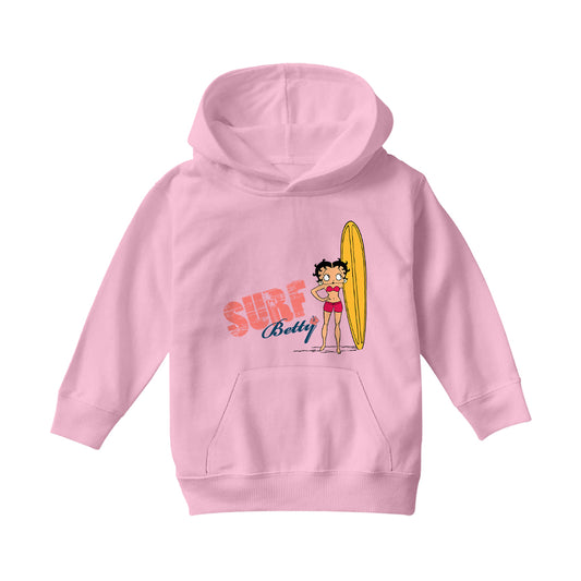 Betty Boop Surf Yellow Board Kids Hooded Sweatshirt