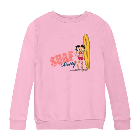 Betty Boop Surf Yellow Board Kids Sweatshirt
