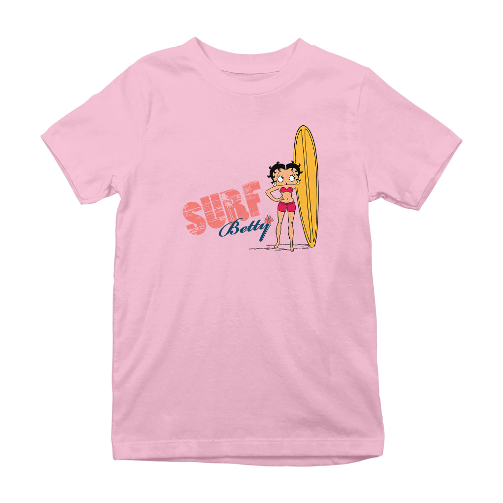 Betty Boop Surf Yellow Board Kids T-Shirt