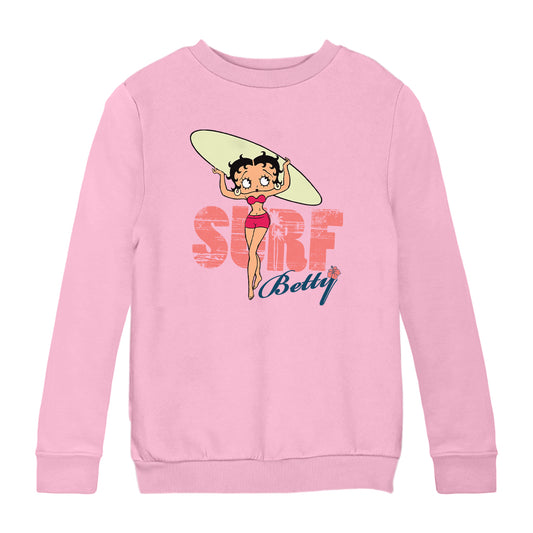 Betty Boop Surf Pale Green Board Kids Sweatshirt