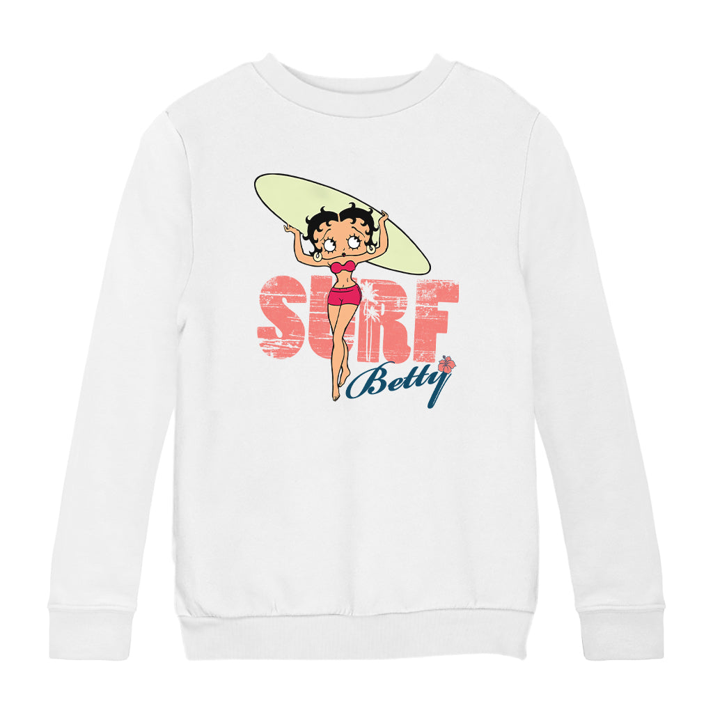 Betty Boop Surf Pale Green Board Kids Sweatshirt
