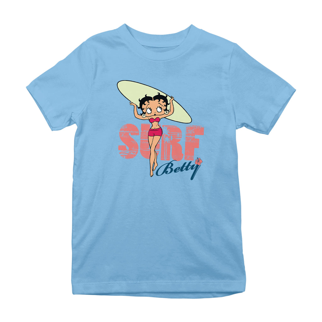 Betty Boop Surf Pale Green Board Kids T-Shirt