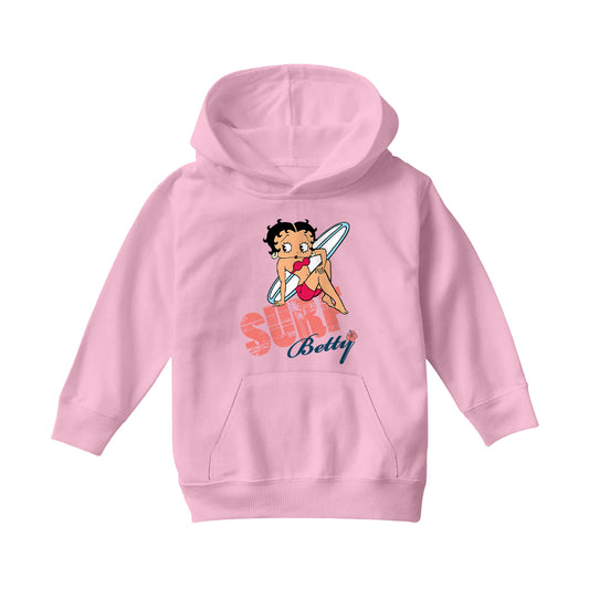 Betty Boop Surf White Blue Board Kids Hooded Sweatshirt