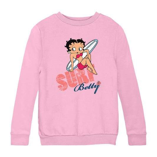 Betty Boop Surf White Blue Board Kids Sweatshirt