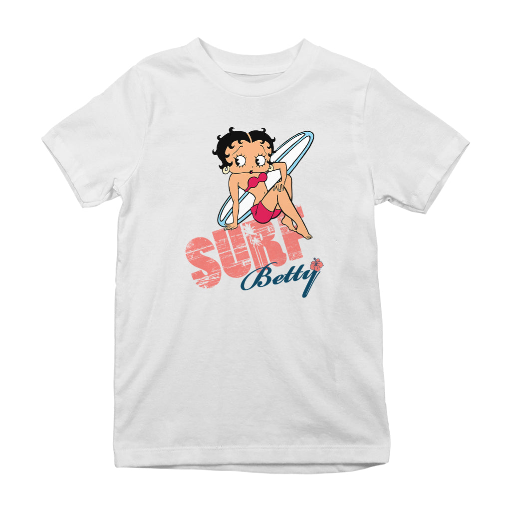 Betty Boop Surf White Blue Board Kids T-Shirt