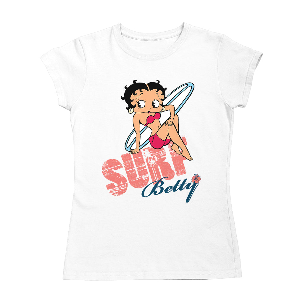Betty Boop Surf White Blue Board Women's T-Shirt