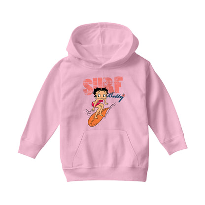 Betty Boop Surf Betty Riding Orange Board Kids Hooded Sweatshirt