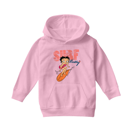 Betty Boop Surf Betty Riding Orange Board Kids Hooded Sweatshirt