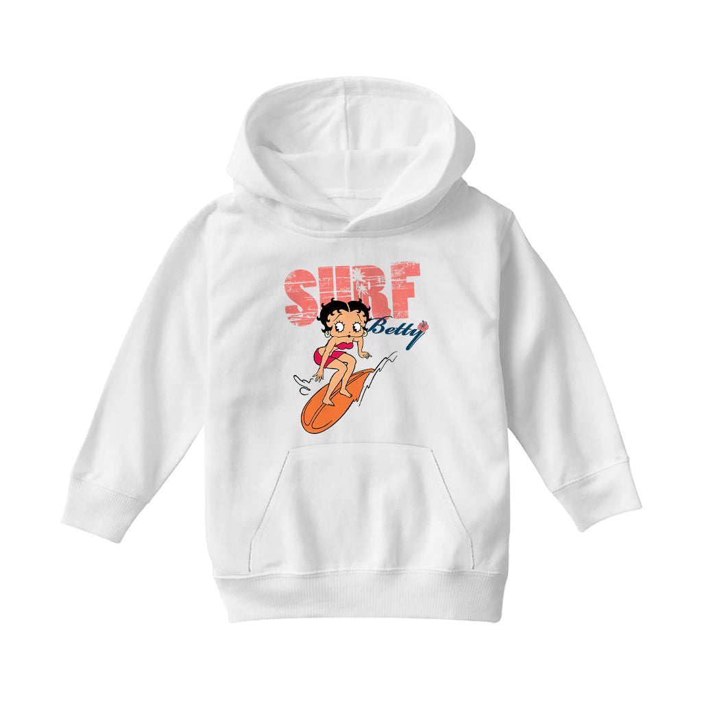 Betty Boop Surf Betty Riding Orange Board Kids Hooded Sweatshirt