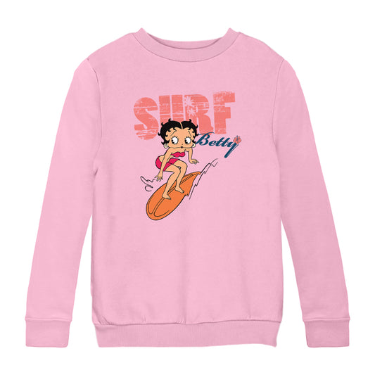 Betty Boop Surf Betty Riding Orange Board Kids Sweatshirt