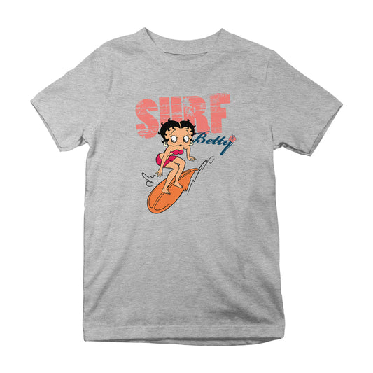 Betty Boop Surf Betty Riding Orange Board Kids T-Shirt