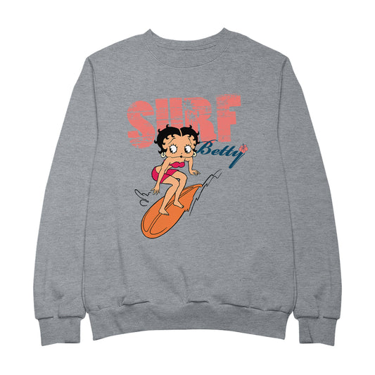 Betty Boop Surf Betty Riding Orange Board Women's Sweatshirt