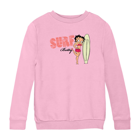 Betty Boop Surf Pale Green Board Pose Kids Sweatshirt