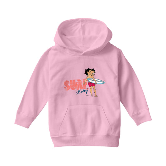 Betty Boop Surf White And Blue Board Kids Hooded Sweatshirt