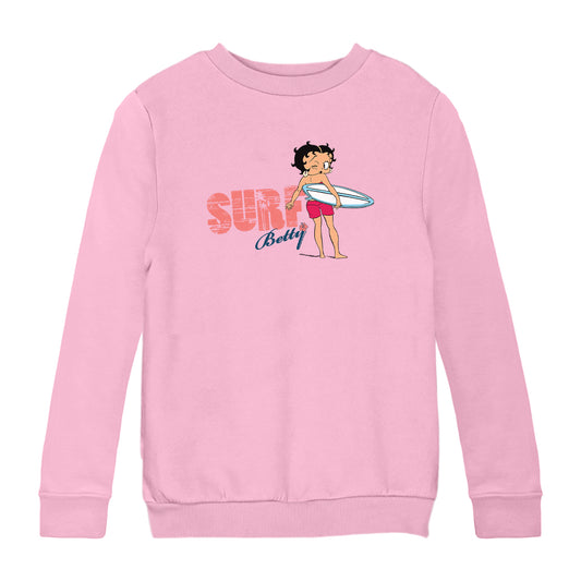Betty Boop Surf White And Blue Board Kids Sweatshirt