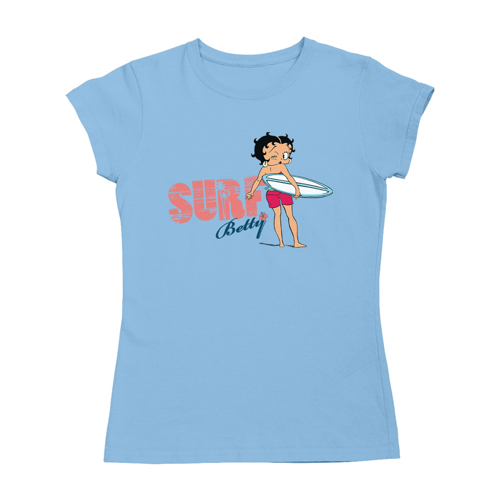 Betty Boop Surf White And Blue Board Women's T-Shirt