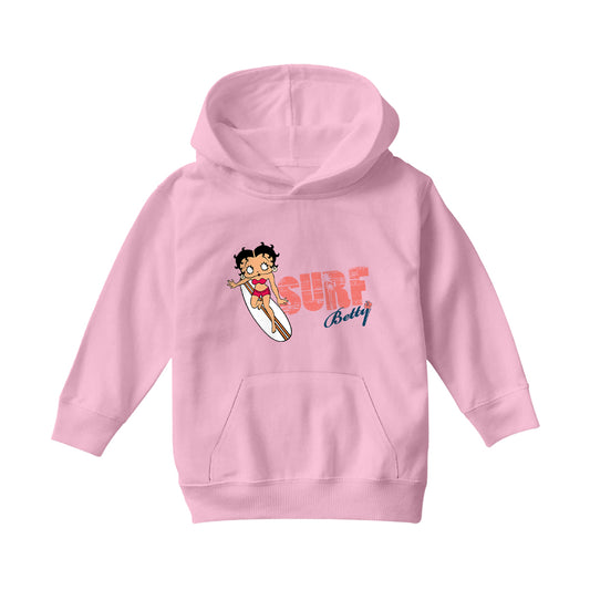 Betty Boop Surf Red Stripe Board Kids Hooded Sweatshirt