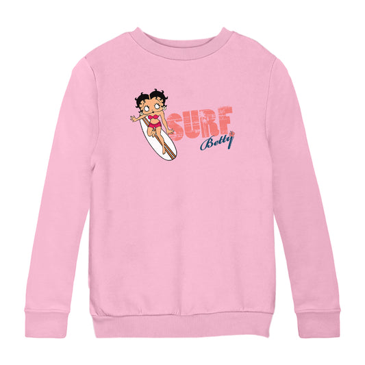Betty Boop Surf Red Stripe Board Kids Sweatshirt