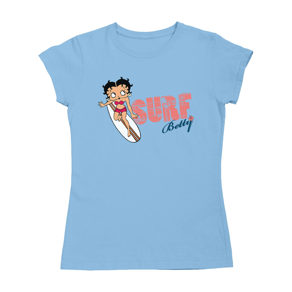Betty Boop Surf Red Stripe Board Women's T-Shirt