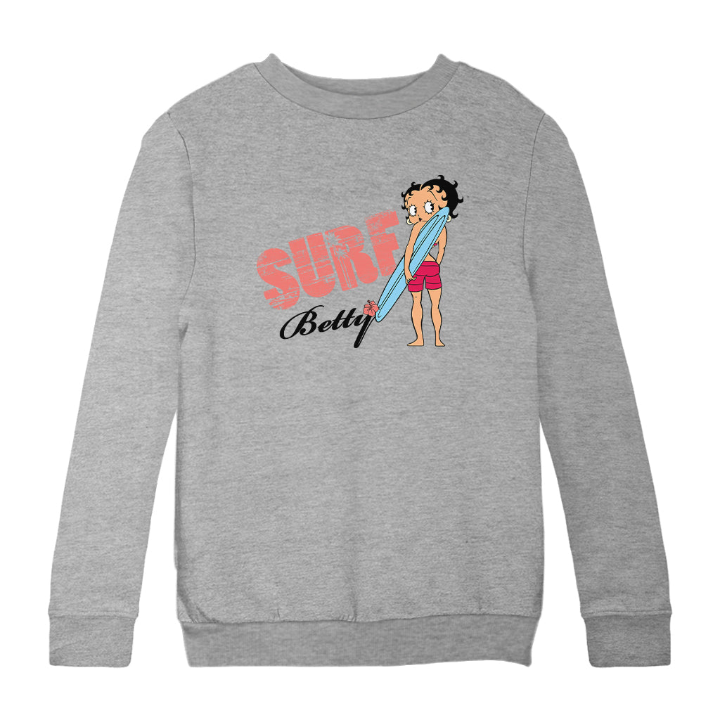 Betty Boop Surf Board Pose Kids Sweatshirt