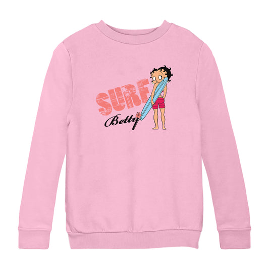 Betty Boop Surf Board Pose Kids Sweatshirt