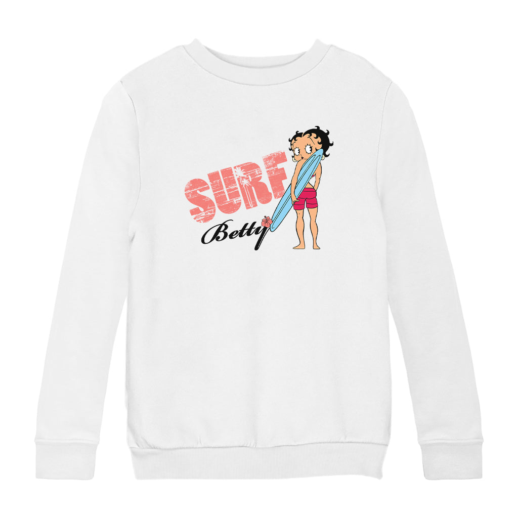 Betty Boop Surf Board Pose Kids Sweatshirt