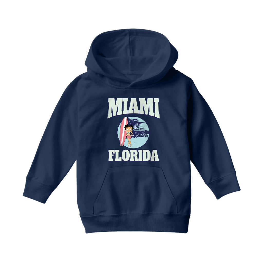 Betty Boop Miami Florida Surf Scene Kids Hooded Sweatshirt